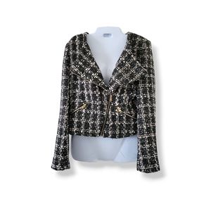 Charlotte London | NWT | Gorgeous Black Plaid Boucle Moto Style Blazer